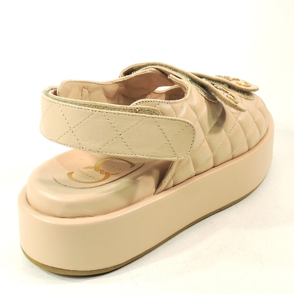 CASADEI 🇮🇹 WOMENS BEIGE SOFT LEATHER SUMMER PLATFORM SANDALS - Picture 5 of 7